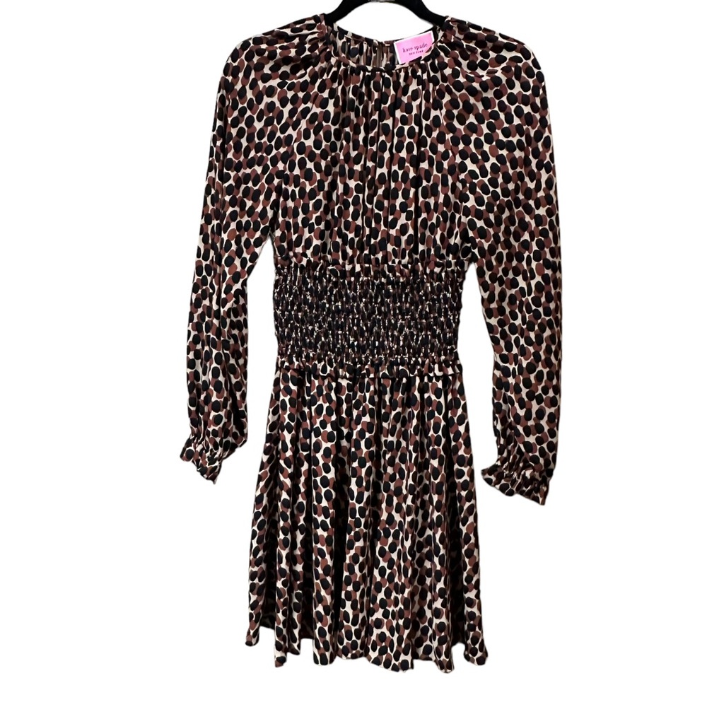 Kate Spade Polka Dot Long Sleeve Smocked Mini Dress Size XS